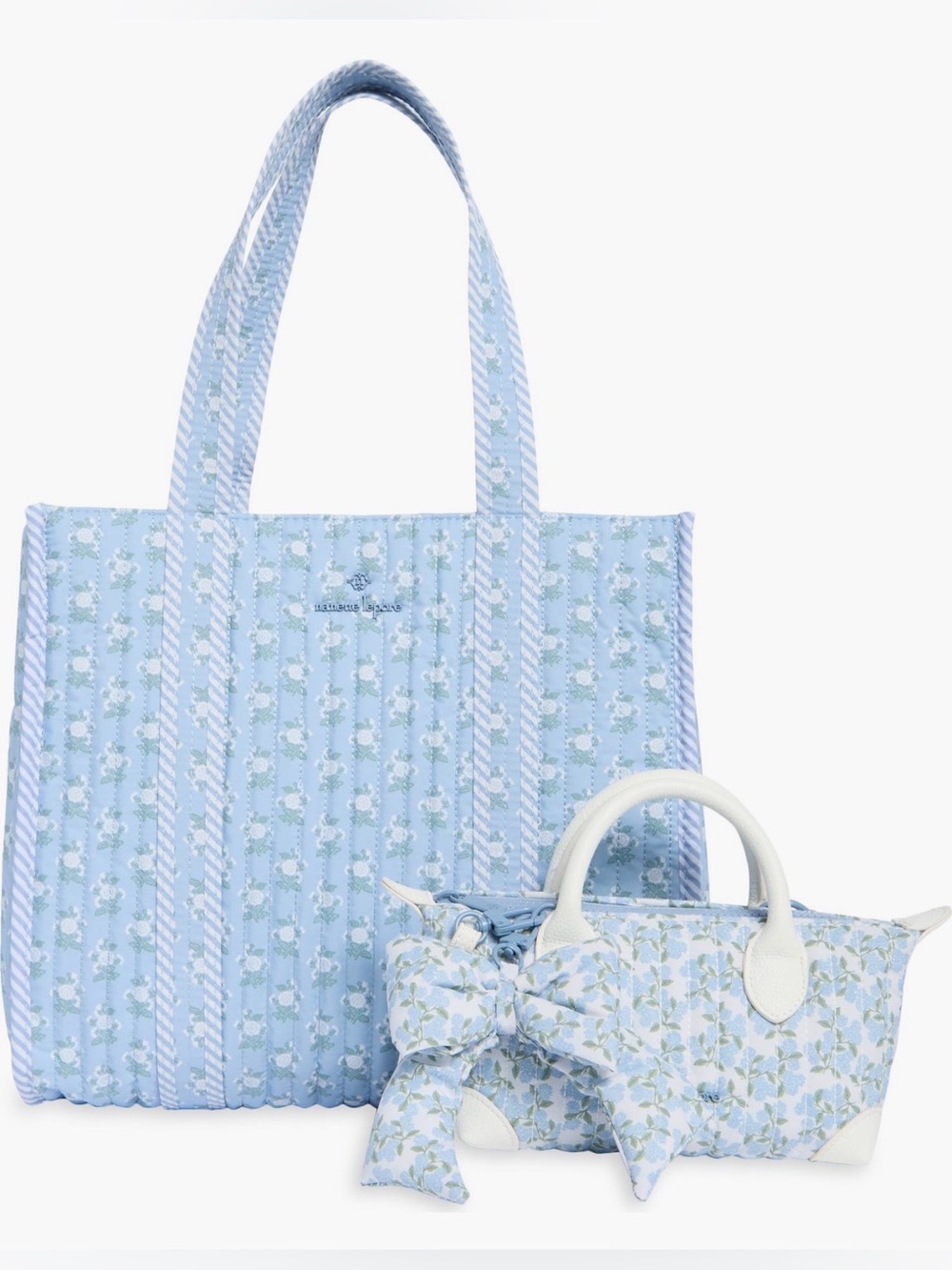 Nanette Lepore Light Blue Nylon Floral Tote With Mini Bag Set
